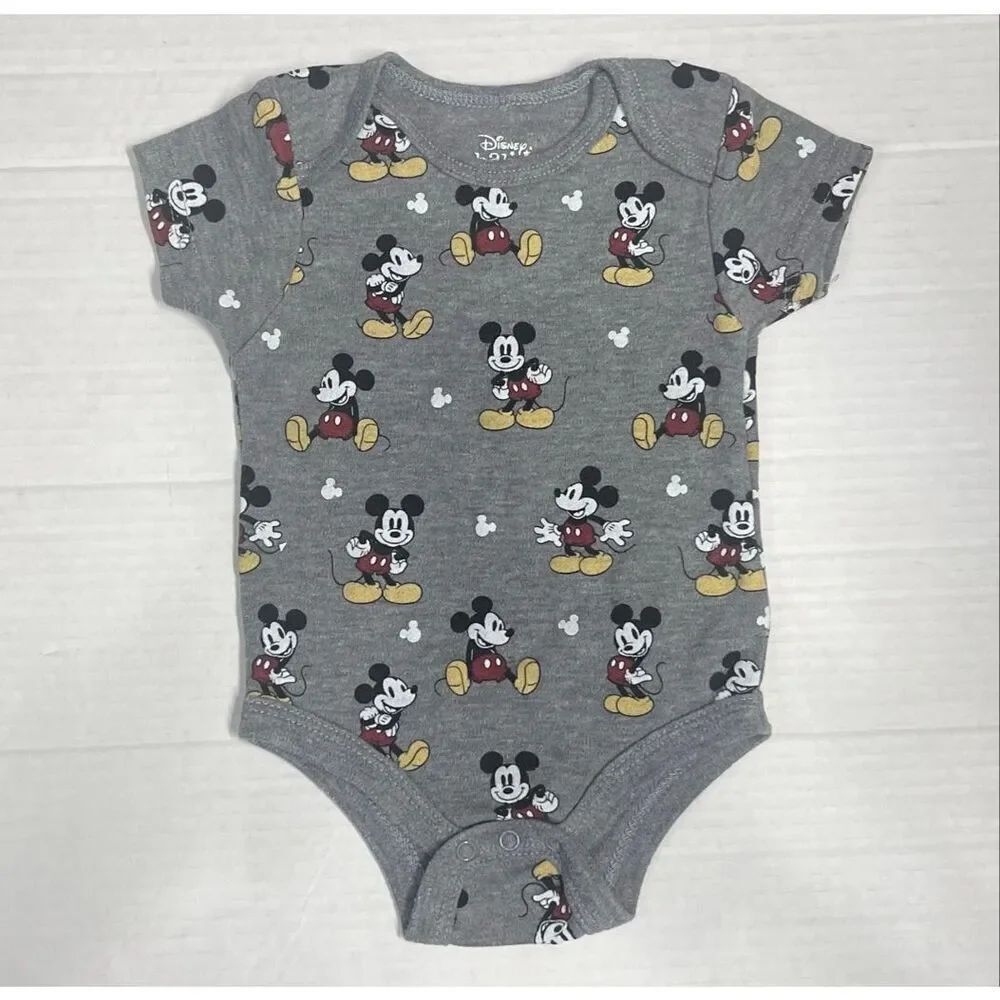 Disney Baby Gray With Mickey Mouse Bodysuit   Boys Size 3/6 Months